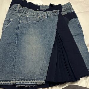 Sacai Blue Denim and Black Pleated Skirt
